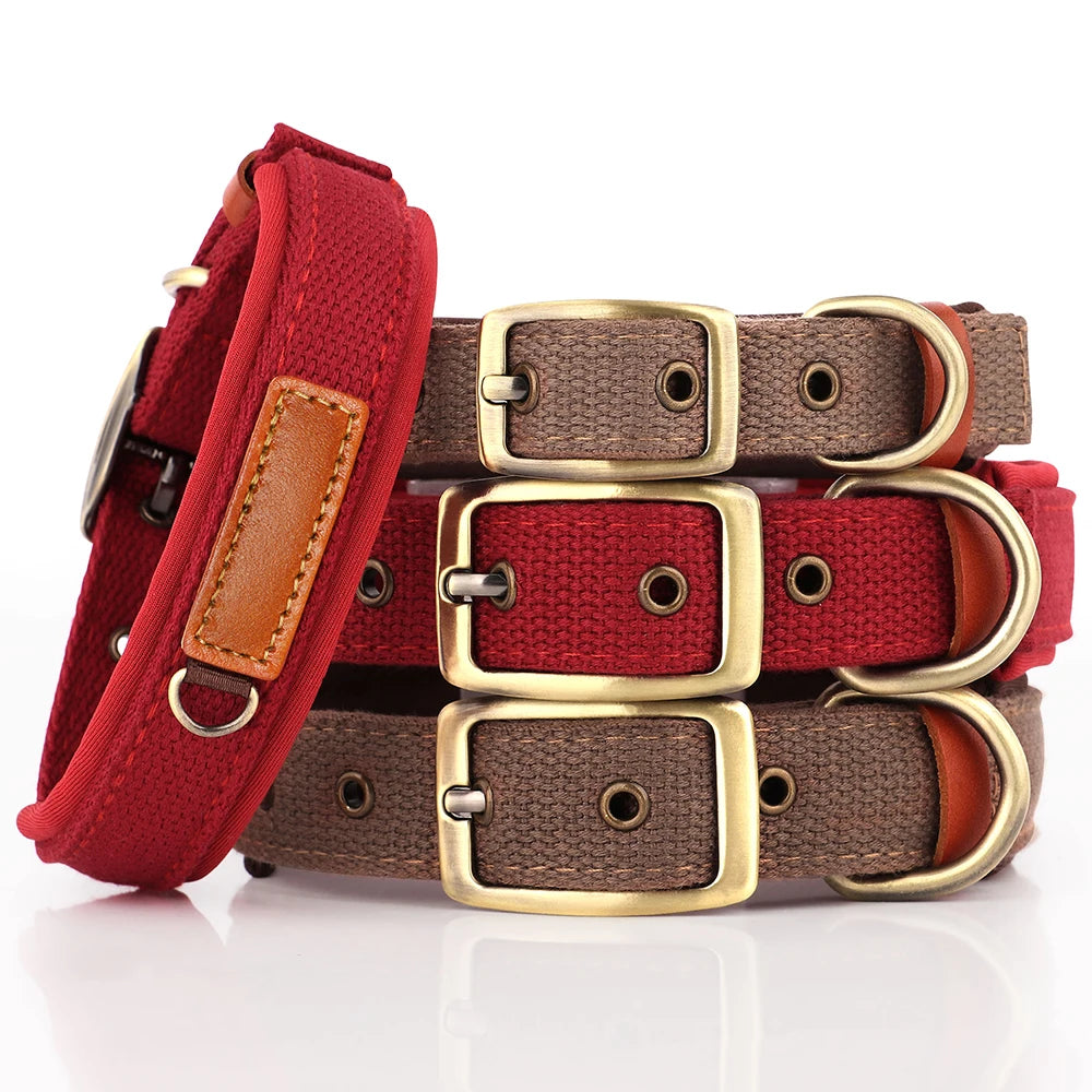 Durable Padded Dog Collar Adjustable Nylon Dog Collars Pet Training Walking Collar Strong for Small Medium Dogs Pitbull Pug Red