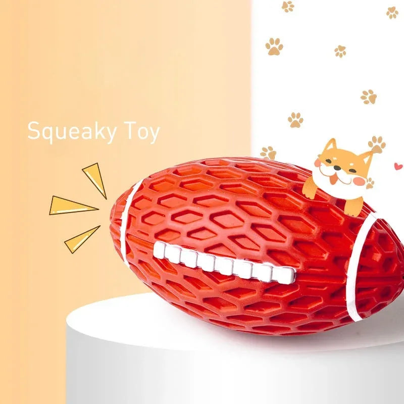 Rubber Pet Dog Toy Rugby Football Squeaky Sounding Ball Teeth Cleaning Chew Toy Interactive Play Pet Supplies Accessories