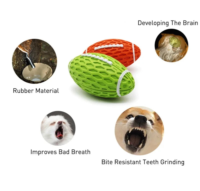 Rubber Pet Dog Toy Rugby Football Squeaky Sounding Ball Teeth Cleaning Chew Toy Interactive Play Pet Supplies Accessories