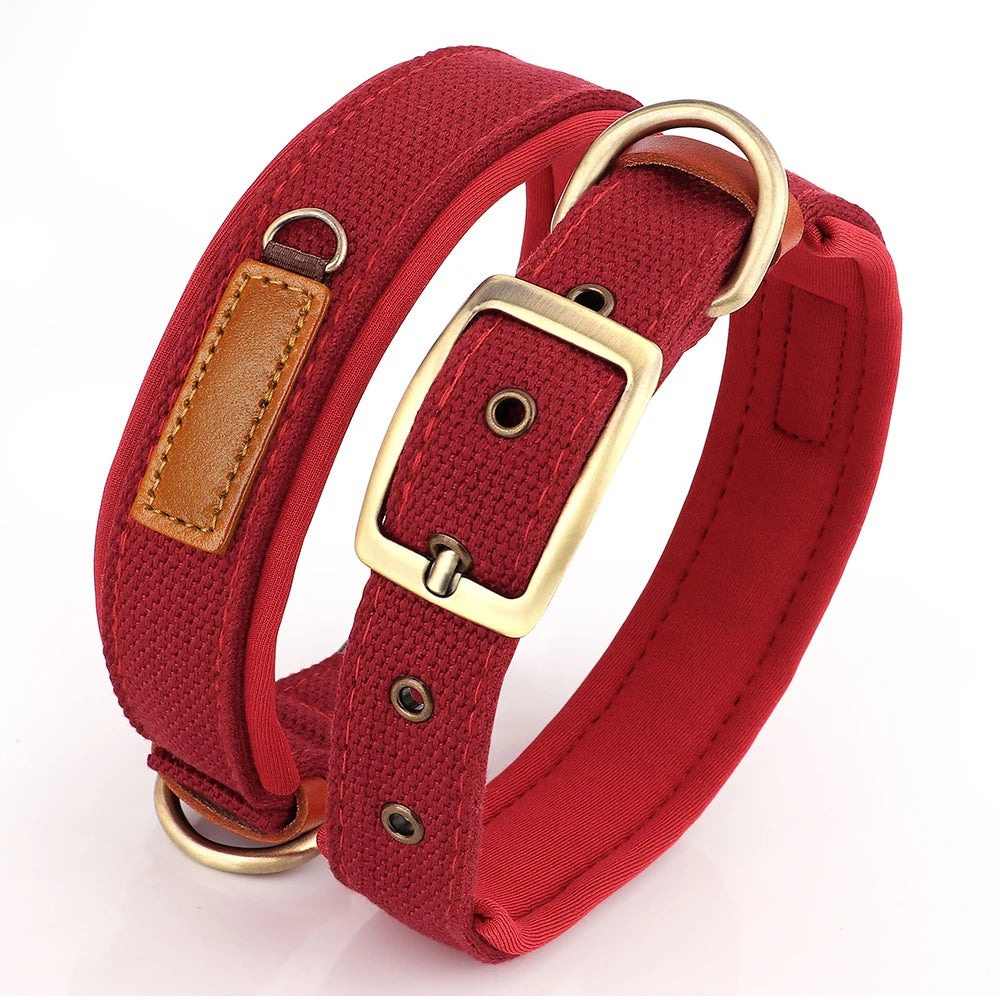 Durable Padded Dog Collar Adjustable Nylon Dog Collars Pet Training Walking Collar Strong for Small Medium Dogs Pitbull Pug Red