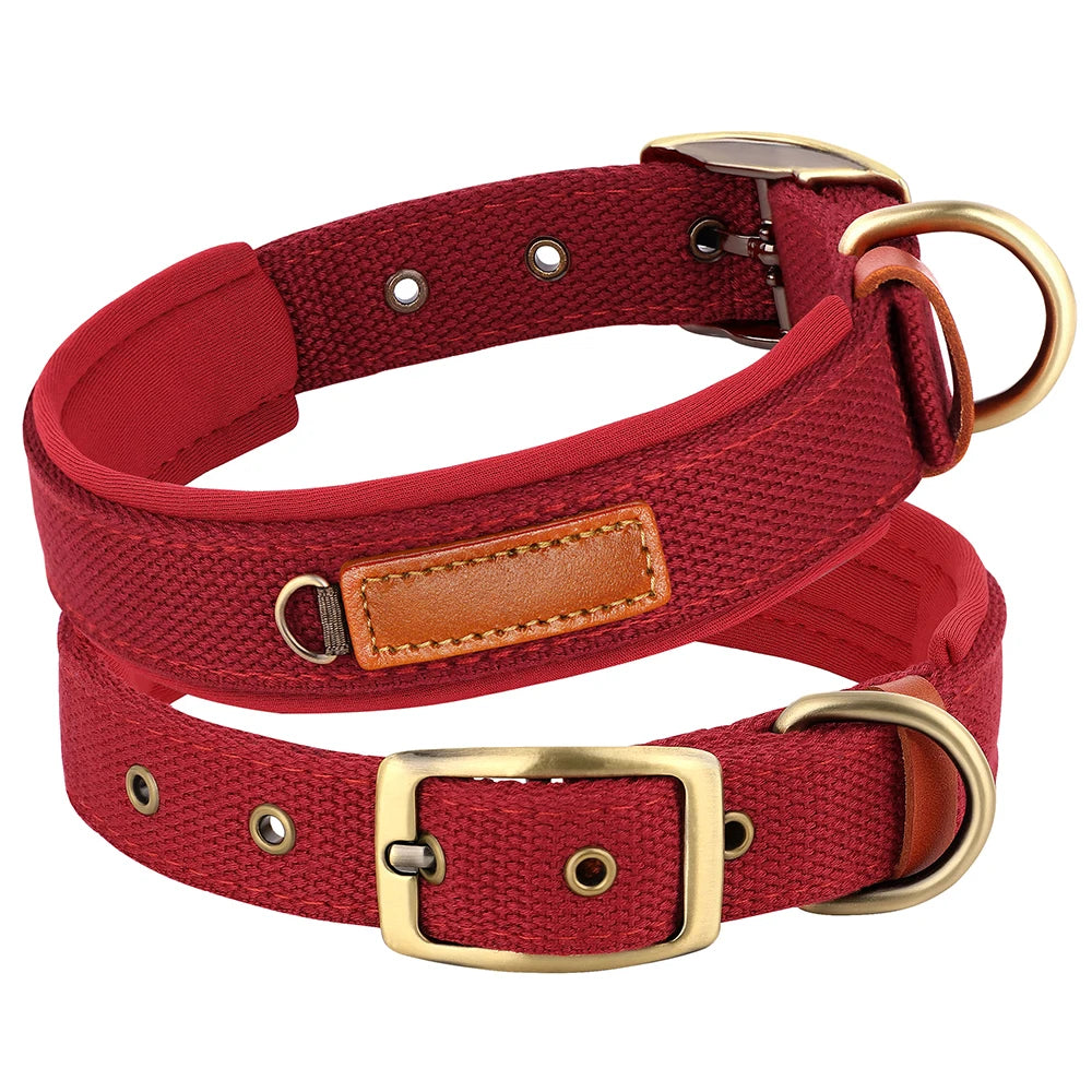 Durable Padded Dog Collar Adjustable Nylon Dog Collars Pet Training Walking Collar Strong for Small Medium Dogs Pitbull Pug Red