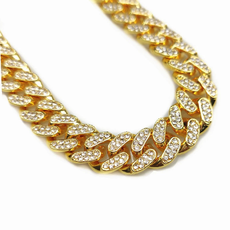 Luxury Gold Dog Chain Collar Cuban Chain Link Choke Collar for Small Medium Large Dogs, Pet Necklace Jewelry Crystal Accessories