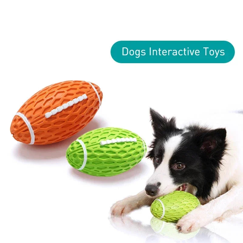 Rubber Pet Dog Toy Rugby Football Squeaky Sounding Ball Teeth Cleaning Chew Toy Interactive Play Pet Supplies Accessories