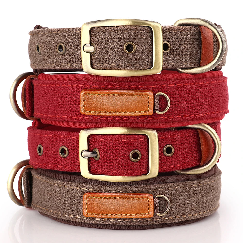 Durable Padded Dog Collar Adjustable Nylon Dog Collars Pet Training Walking Collar Strong for Small Medium Dogs Pitbull Pug Red