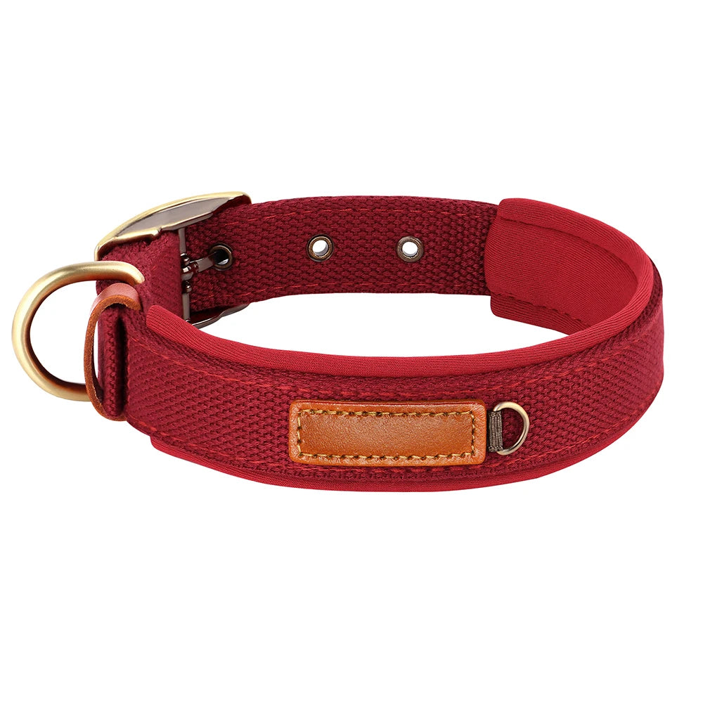 Durable Padded Dog Collar Adjustable Nylon Dog Collars Pet Training Walking Collar Strong for Small Medium Dogs Pitbull Pug Red