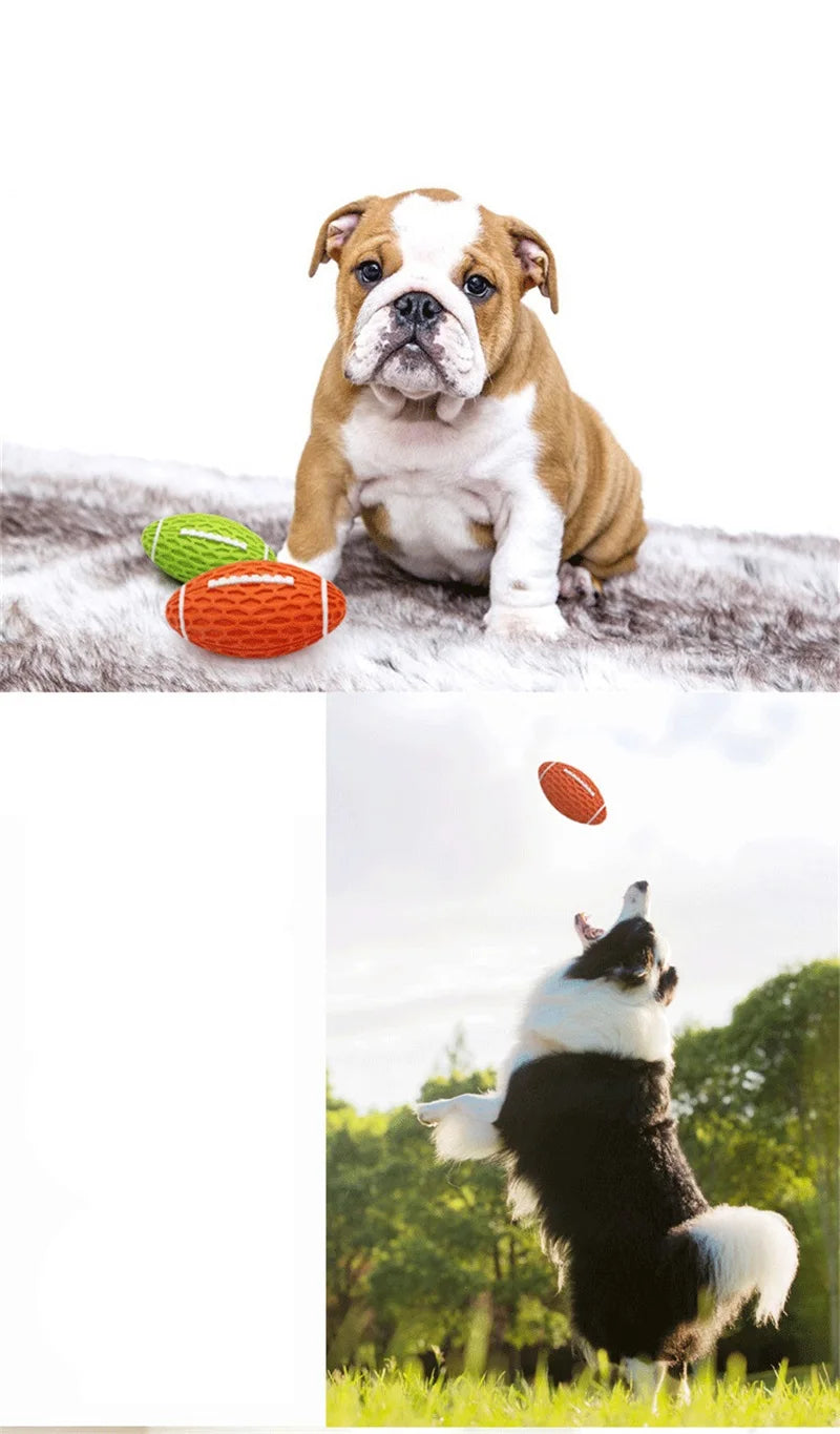 Rubber Pet Dog Toy Rugby Football Squeaky Sounding Ball Teeth Cleaning Chew Toy Interactive Play Pet Supplies Accessories